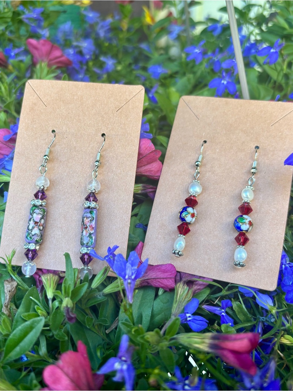 Handcrafted  Cloisonné and Swarovski Crystal Drop Earrings.